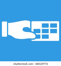 Timetable Properties vector icon. Style is flat symbol, white color, rounded angles, blue background.