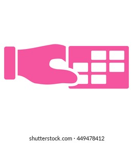 Timetable Properties vector icon. Style is flat symbol, pink color, rounded angles, white background.