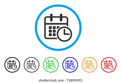 Timetable rounded icon. Style is a flat timetable grey symbol inside light blue circle with black, gray, green, blue, red, orange versions. Vector designed for web and software interfaces.