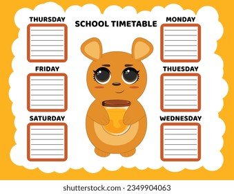 Timetable schedule with cute bear and honey