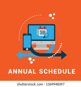 timetable or schedule graphic concept. calendar, pencil,pc and magnifying glass. can be used as design for personal study plan creation, planning and scheduling, learning time.Flat design.