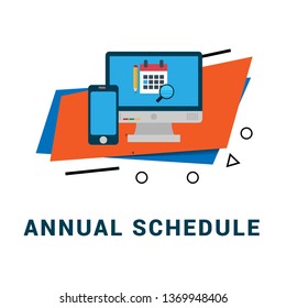timetable or schedule graphic concept. calendar, pencil,pc and magnifying glass. can be used as design for personal study plan creation, planning and scheduling, learning time.Flat design.