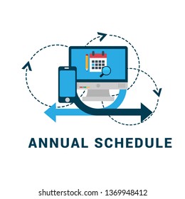 timetable or schedule graphic concept. calendar, pencil,pc and magnifying glass. can be used as design for personal study plan creation, planning and scheduling, learning time.Flat design.