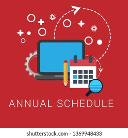 timetable or schedule graphic concept. calendar, pencil,pc and magnifying glass. can be used as design for personal study plan creation, planning and scheduling, learning time.Flat design.