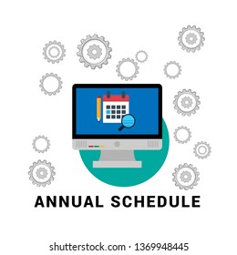 timetable or schedule graphic concept. calendar, pencil,pc and magnifying glass. can be used as design for personal study plan creation, planning and scheduling, learning time.Flat design.
