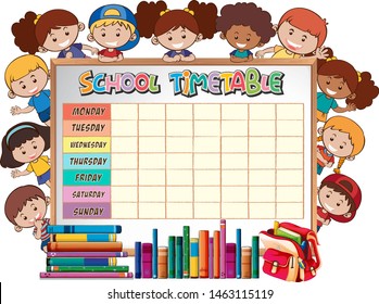 Planificación escolar de horarios con ilustración de caracteres