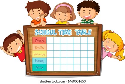 Timetable school planning with characters illustration