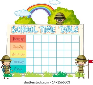 Planificación escolar de horarios con ilustración de caracteres