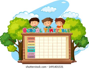 Timetable school planning with characters illustration