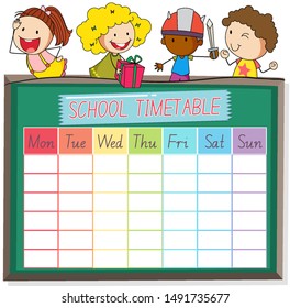 Timetable school planning with characters illustration