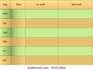 Timetable for school, university. Convenient grid for timetable.