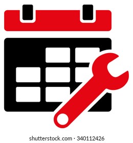 Timetable Setup vector icon. Style is bicolor flat symbol, intensive red and black colors, rounded angles, white background.