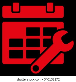 Timetable Tools vector icon. Style is flat symbol, red color, rounded angles, black background.