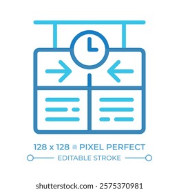 Timetable two color line icon. Schedule board with clock. Flight schedules, arrivals and departures. Bicolor outline symbol. Duotone linear pictogram. Isolated illustration. Editable stroke