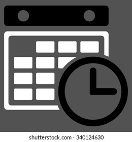 Timetable vector icon. Style is bicolor flat symbol, black and white colors, rounded angles, gray background.