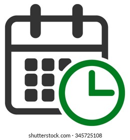 Timetable vector icon. Style is bicolor flat symbol, green and gray colors, rounded angles, white background.