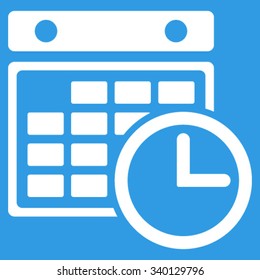 Timetable vector icon. Style is flat symbol, white color, rounded angles, blue background.