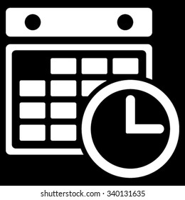 Timetable vector icon. Style is flat symbol, white color, rounded angles, black background.