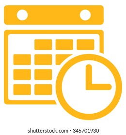 Timetable vector icon. Style is flat symbol, yellow color, rounded angles, white background.