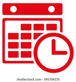 Timetable vector icon. Style is flat symbol, red color, rounded angles, white background.