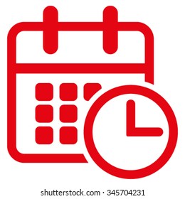 Timetable vector icon. Style is flat symbol, red color, rounded angles, white background.