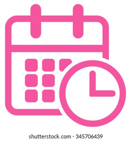 Timetable vector icon. Style is flat symbol, pink color, rounded angles, white background.