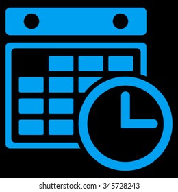 Timetable vector icon. Style is flat symbol, blue color, rounded angles, black background.