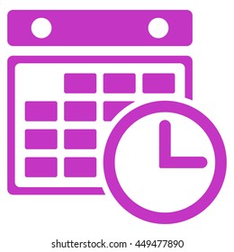 Timetable vector icon. Style is flat symbol, violet color, rounded angles, white background.
