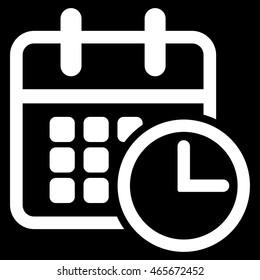 Timetable vector icon. Style is flat symbol, white color, rounded angles, black background.