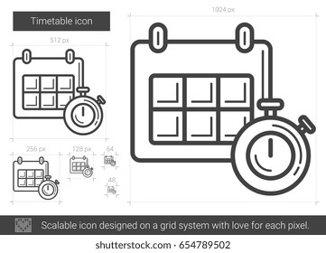 Timetable vector line icon isolated on white background. Timetable line icon for infographic, website or app. Scalable icon designed on a grid system.
