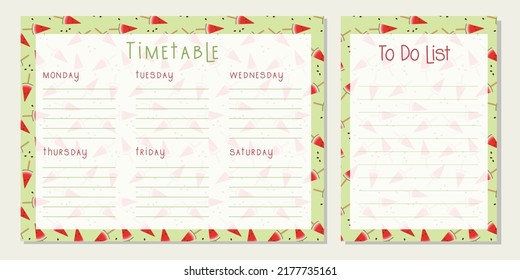 Timetable Watermelon , Class Schedule, Weekly Calendar , Schedule. Organizer Information Template. Empty School Timetable, Planning Sheet Planning.