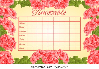 Timetable weekly schedule with pink hibiscus school timetable vector illustration  