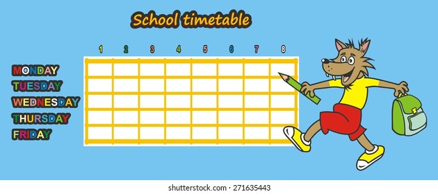 timetable, wolf,narrow bookmark, funy vector illustration