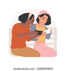 Time-wasting games isolated cartoon vector illustration. Funny couple playing games on smartphone sitting on bench, entertainment with friends, teenagers time wasting vector cartoon.