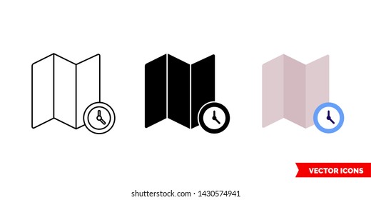 Timezone icon of 3 types: color, black and white, outline. Isolated vector sign symbol.