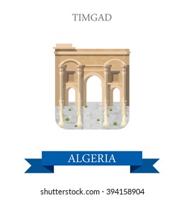 Timgad in Algeria. Flat cartoon style historic sight showplace attraction web site vector illustration. World countries cities vacation travel sightseeing Africa collection.