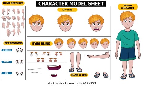 Timid boy, Boy sprite sheet, hand sync, lip - sync, eyes blink, eyebrows expressions