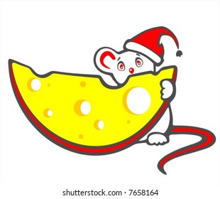 Timid mousy and cheese on  a white background. Digital illustration.