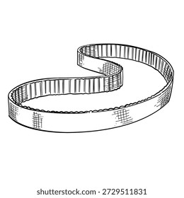 Timing Belt Car Engine Part Vector Line Art Hand Drawn Illustration