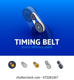 Timing belt color icon, vector symbol in flat, outline and isometric style isolated on blur background