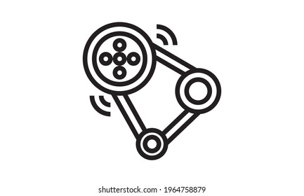 Timing belt icon. Generator strap sign. Repair service symbol. Linear outline icon. Speech bubble of dotted line. Vector