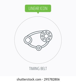 Timing belt icon. Generator strap sign. Repair service symbol. Linear outline circle button. Vector