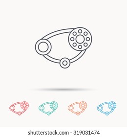 Timing belt icon. Generator strap sign. Repair service symbol. Linear icons on white background. Vector