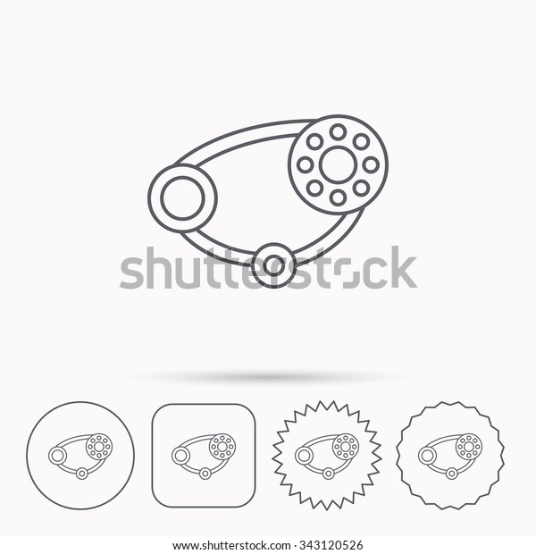 Timing belt
icon. Generator strap sign. Repair service symbol. Linear circle,
square and star buttons with
icons.
