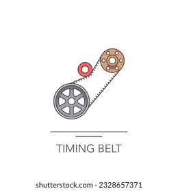 Timing belt icon. Outline colorful icon of timing belt on white. Vector illustration