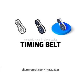 Timing belt icon, vector symbol in flat, outline and isometric style