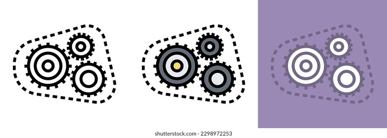 Icono del conjunto de la cadena de tiempo, El conjunto de la cadena de distribución es un componente crítico de un motor de combustión interna que sincroniza la rotación del cigüeñal y del árbol de levas.