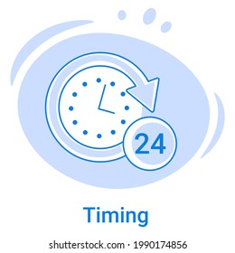 The Timing and deadline icon.Time management and time control.Clock and arrow vector as control symbol.Vector illustration of a thin line icon on a blue background.