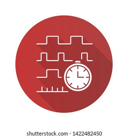 Timing diagram flat design long shadow glyph icon. Signals set in time domain. Process chart. Timing relationships. Digital electronics. Digital communications. Vector silhouette illustration