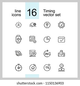 Timing icons. Set of line icons. All the day, deadline, schedule. Time management concept. Vector illustration can be used for topics like business, management, efficiency